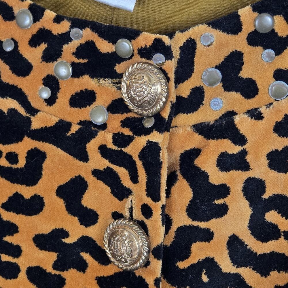 Velvet Cropped Jacket Leopard Print 3-Button Monroe & Main LARGE Orange Black - Picture 4 of 10